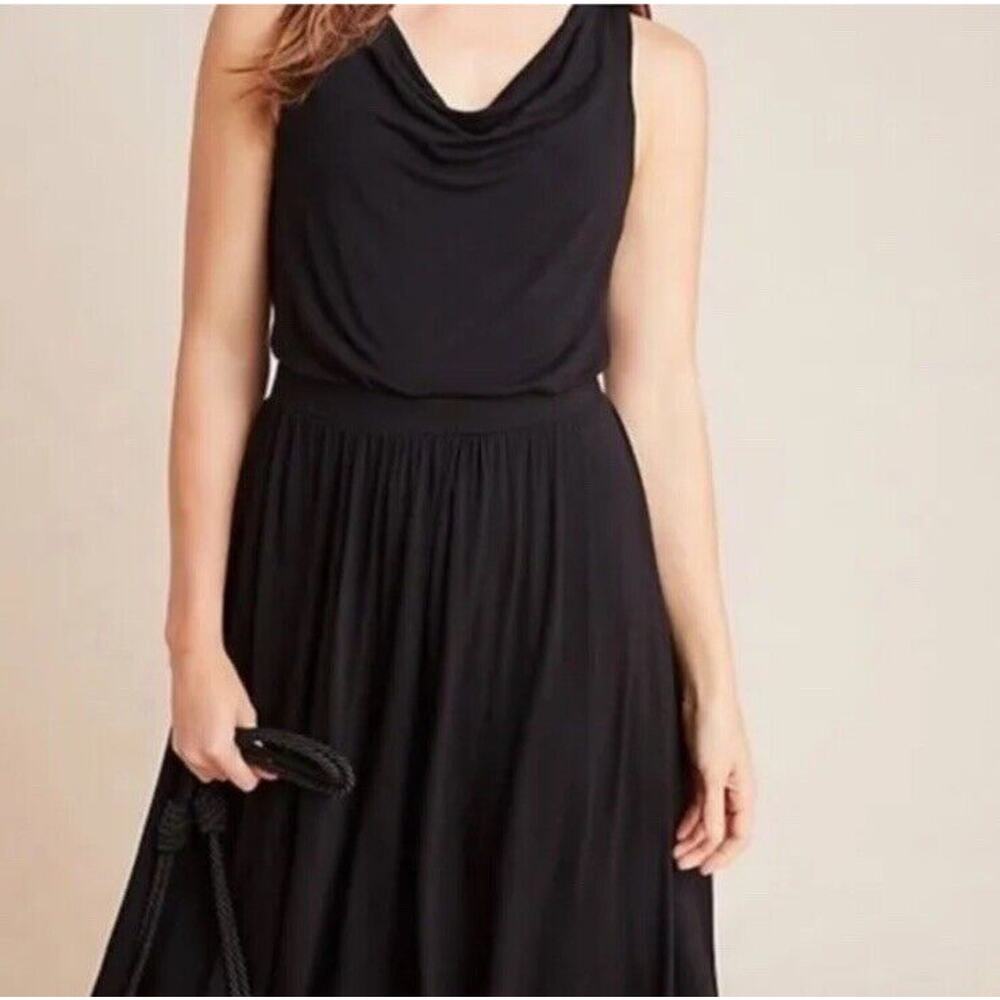 Maeve Anthropologie Dress Size Med Brianne Black Sleeveless Cowl Neck Fit Flare
